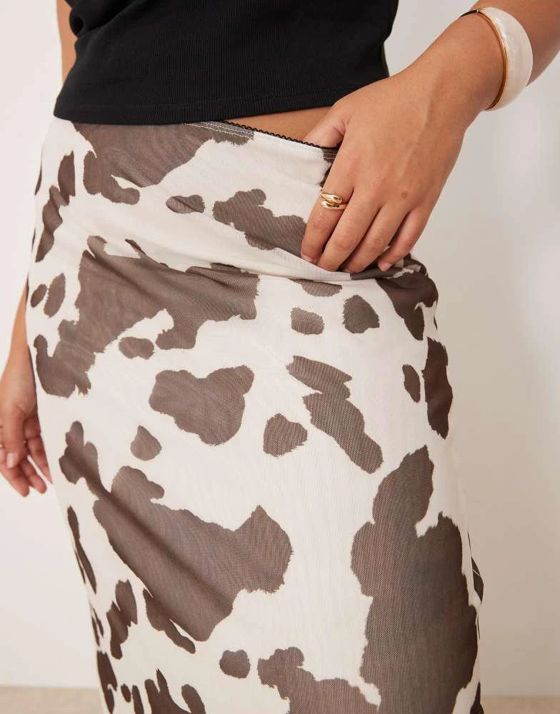 ASOS ASOS DESIGN Curve mesh midi skirt in cow print 3