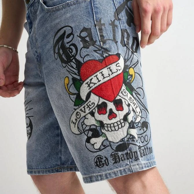 ED HARDY Men's Ed Hardy Skull Skater Denim Shorts 9