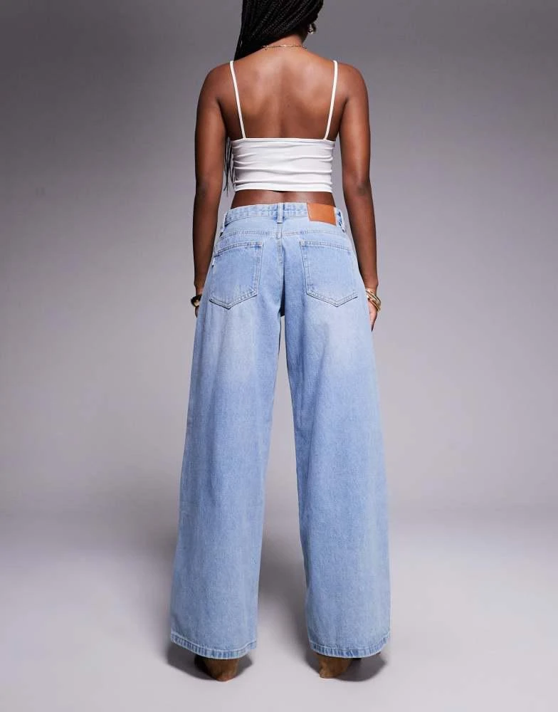 Princess Polly Princess Polly low rise stud detail baggy wide leg jeans in light blue wash 2