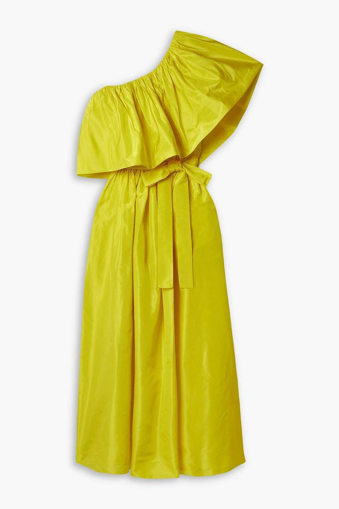 ADAM LIPPES One-shoulder ruffled belted silk-taffeta midi dress