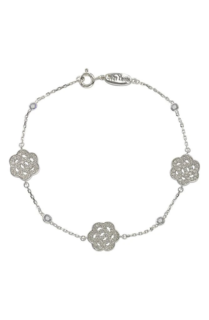 Suzy Levian Sterling Silver Sapphire 
Diamond Accent Flowers Station Bracelet