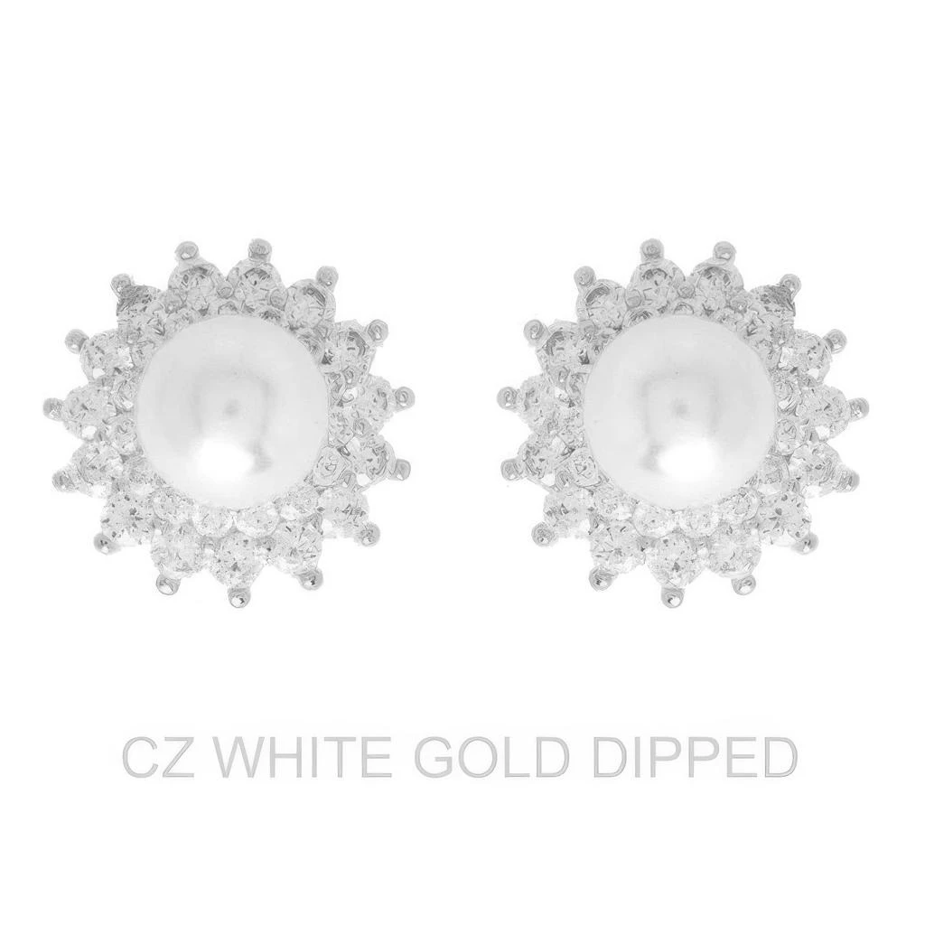 TRUEDAMES Gold Dipped Cz Pearl Sunburst Halo Drop Earrings