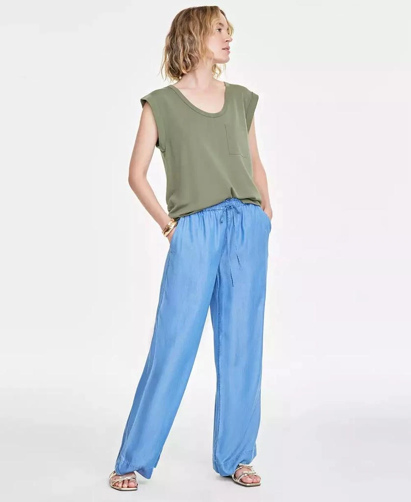 On 34th Women's Chambray Drawstring Wide-Leg Pants, Created for Macy's 1