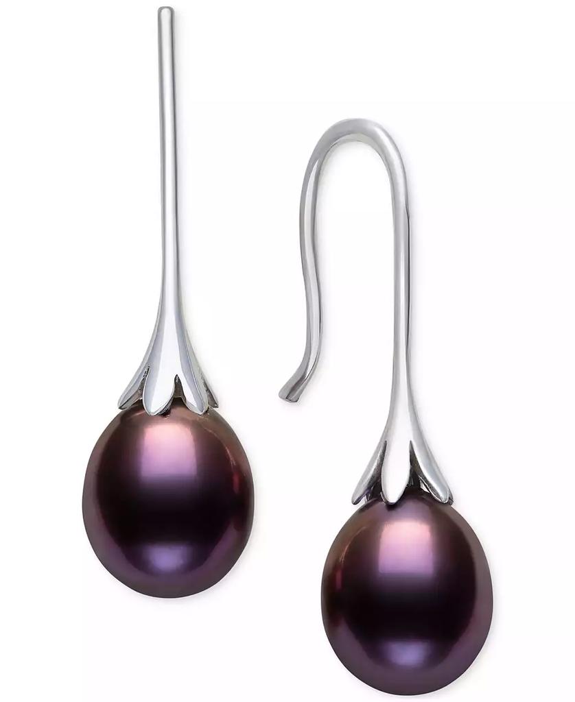 Belle de Mer Dyed Black Cultured Freshwater Pearl (7-8mm) Drop Earrings in Sterling Silver