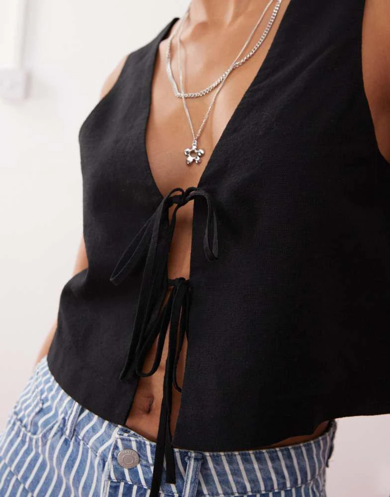 Monki Monki linen waistcoat in black exclusive to ASOS 2