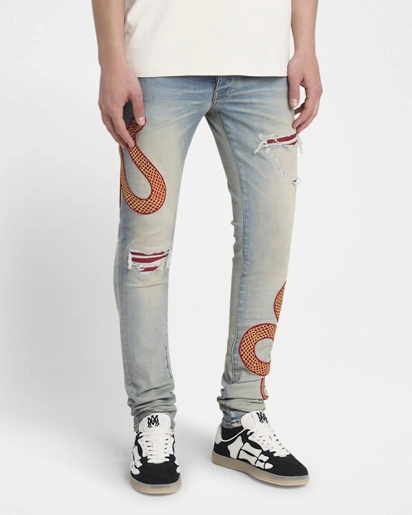 Amiri Men's Snake Applique Skinny Jeans 4