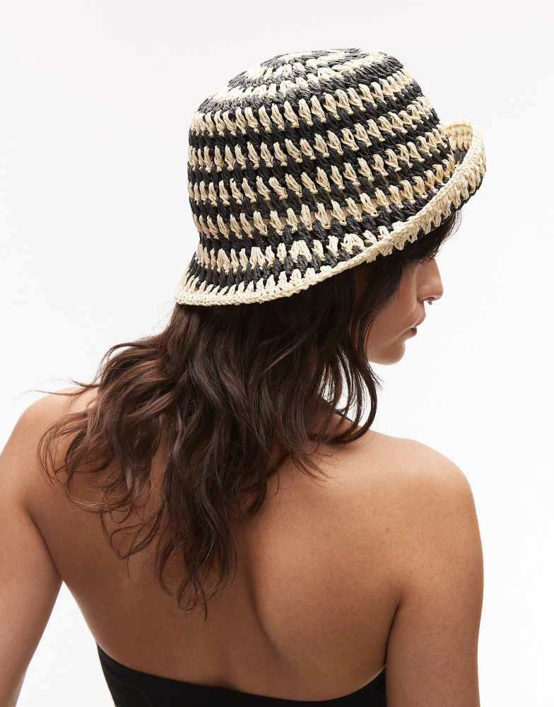 Shop Other Stories crochet straw hat in black and netural beige