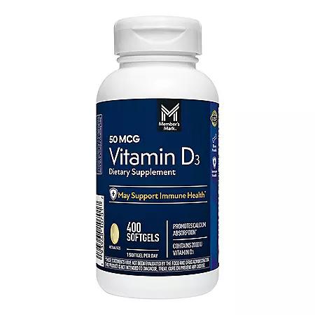 Member's Mark Member's Mark Vitamin D3, 50 mcg, 400 ct.