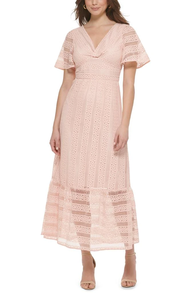 Kensie Floral Striped Lace Maxi Dress 1