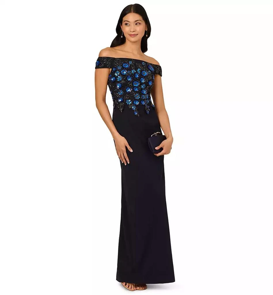 Adrianna Papell Women
s Beaded Off-The-Shoulder Column Dress 1