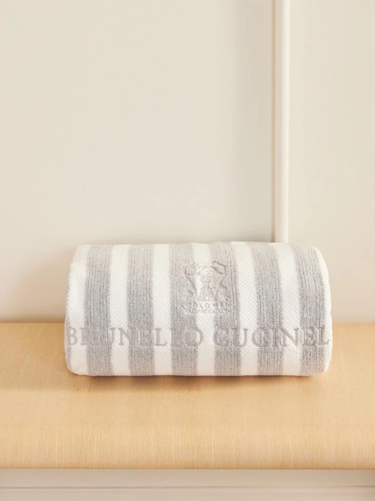 Brunello Cucinelli Embroidered Striped Cotton-terry Beach Towel