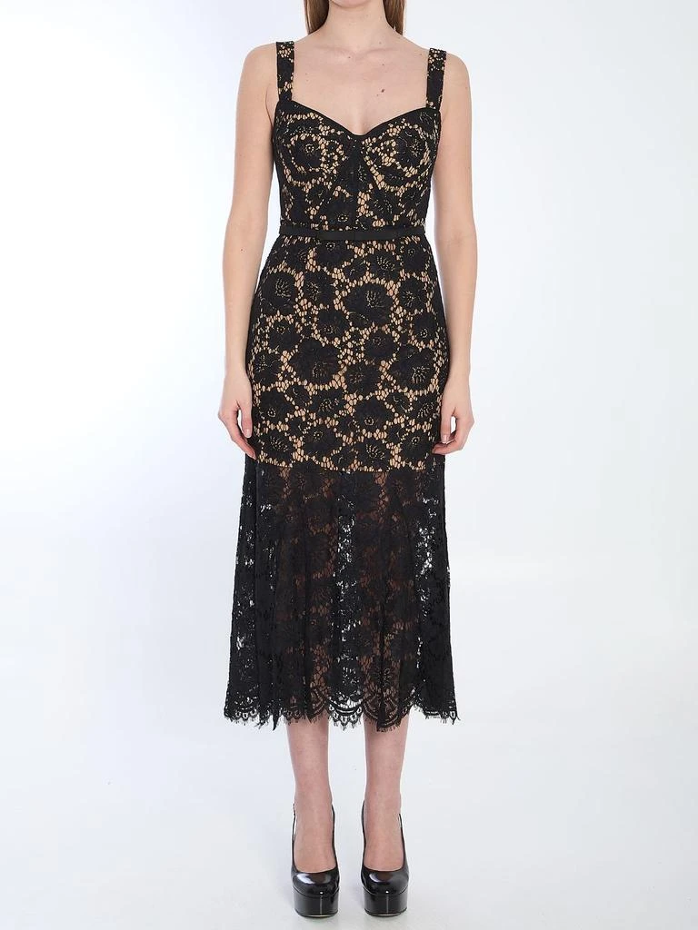 Self Portrait BLACK FINE LACE MIDI DRESS 1