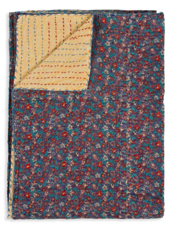 TAJ HOTEL Kantha Quilted Floral Patchwork Throw