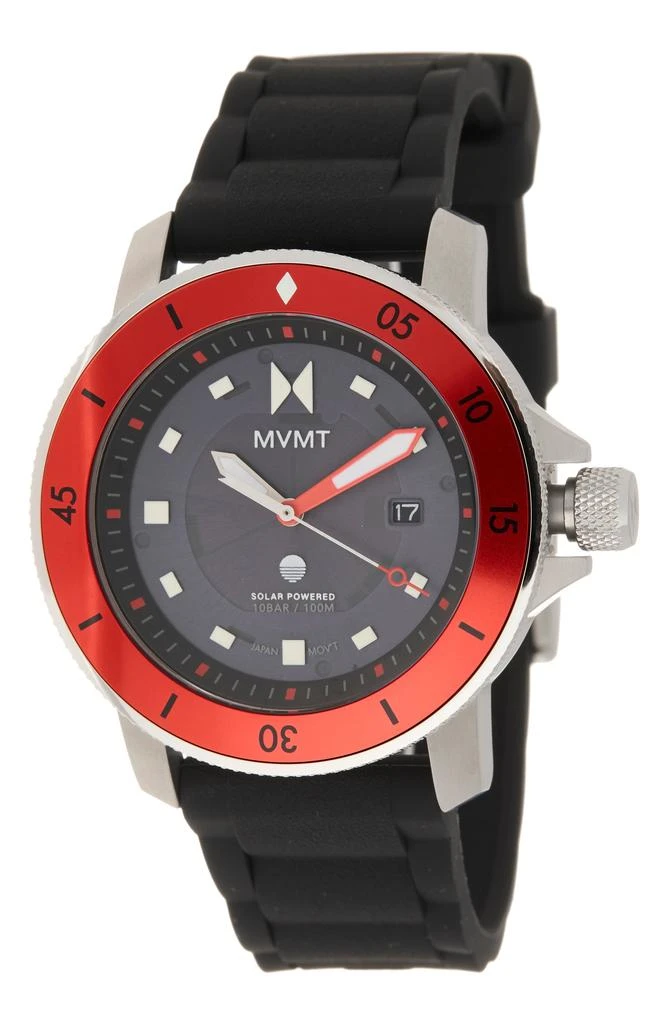 MVMT WATCHES Cali Diver Solar Silicone Bracelet Watch, 50mm