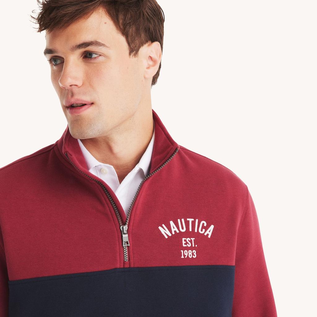 Nautica Mens Quarter-Zip Colorblock Sweatshirt