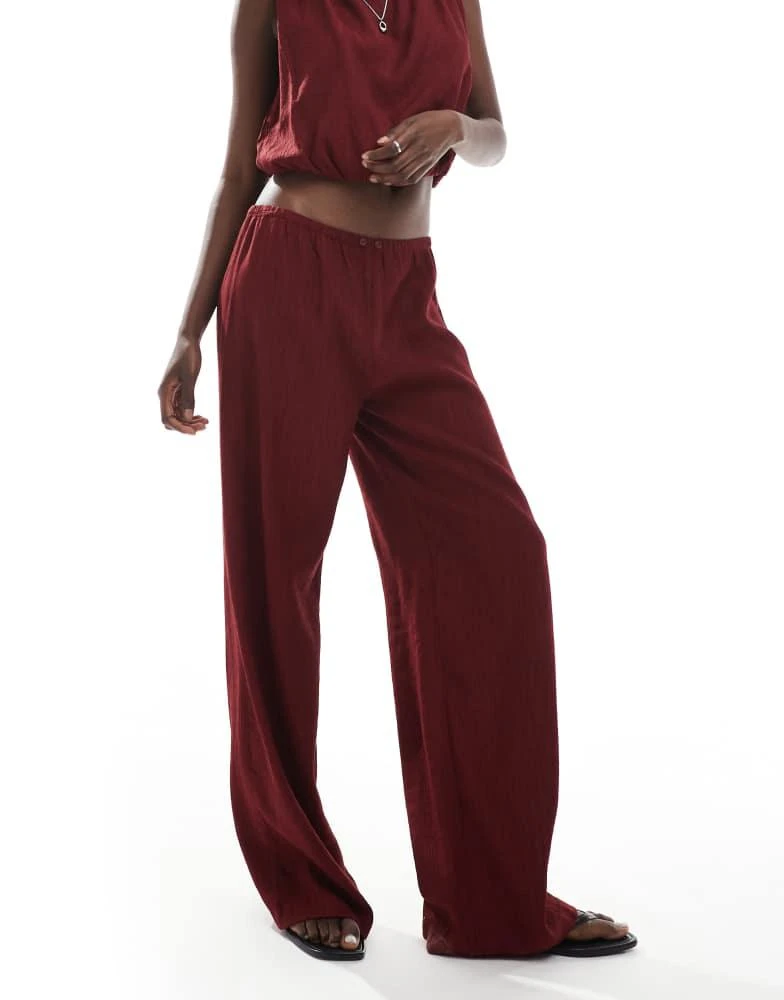 Pull&Bear Pull&Bear textured wide leg trouser co-ord in burgundy 5