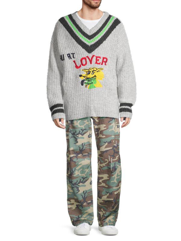 ERL Hurt Lover Wool-Blend V-Neck Sweater