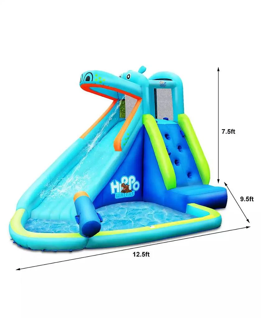 Costway Inflatable Kids Hippo Bounce House Slide Climbing Wall Splash Pool w/ Bag 4