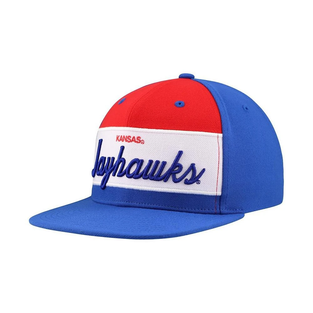 Mitchell & Ness Men's White/Royal Kansas Jayhawks Retro Sport Color Block Script Snapback Hat 4