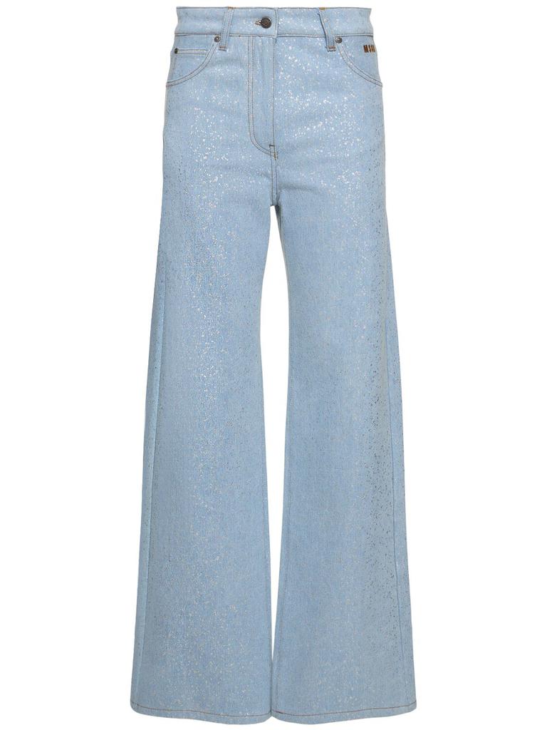 MSGM Silver-coated Denim Low Rise Wide Jeans