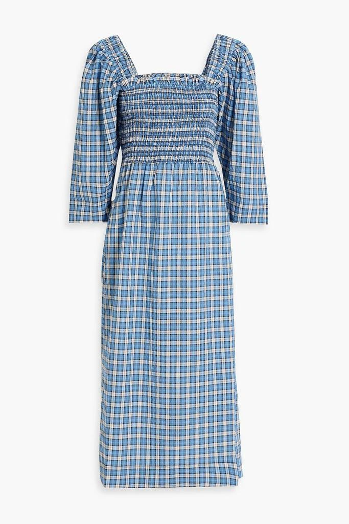 GANNI Shirred checked cotton-blend seersucker midi dress 1