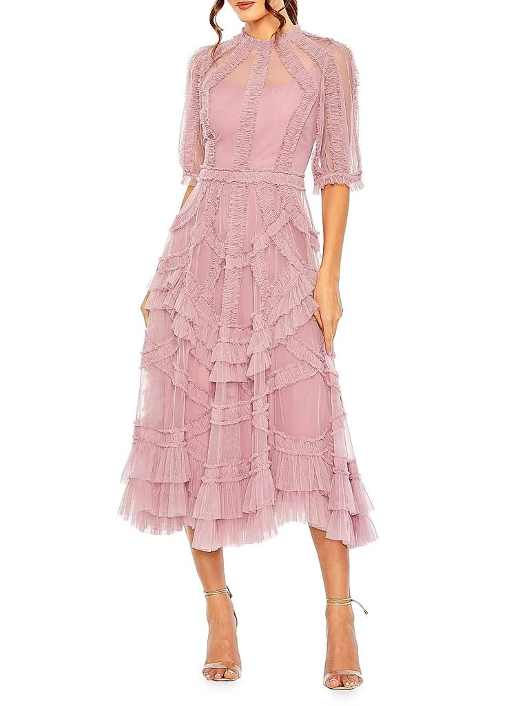 Mac Duggal High-Neck Gathered Tulle Midi-Dress 2