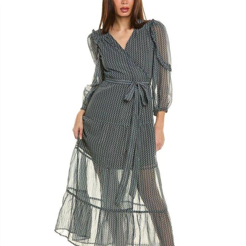 Elan Long Wrap Dress Green Zig Zag In Green Zig Zag 1