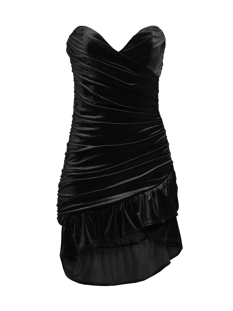 Katie May Velvet Strapless Ruched Minidress