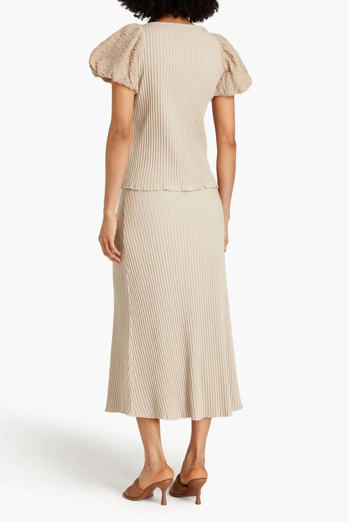 MOTHER OF PEARL Ribbed stretch-cotton and cloqué top 3