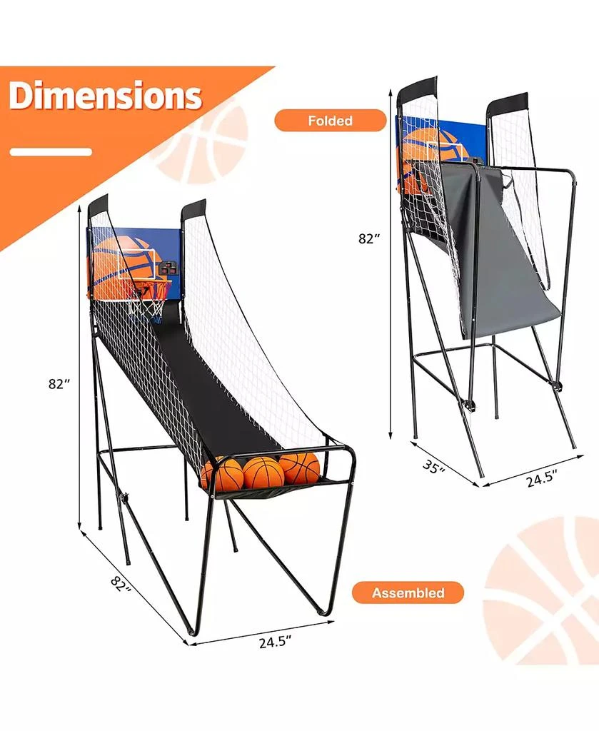 Costway Foldable Single Shot Basketball Arcade Game W/Electronic Scorer 3 Basketballs 3
