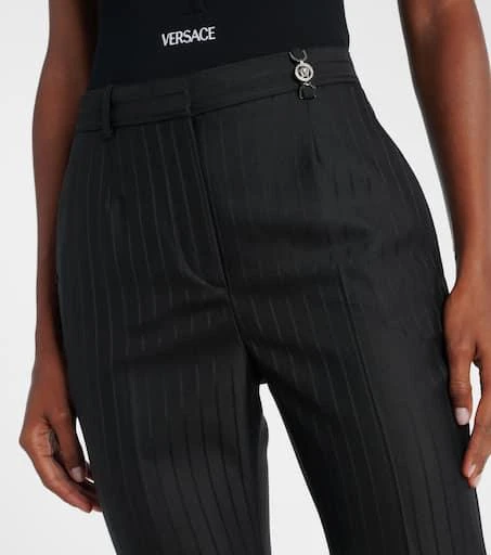 Versace Embellished pinestripe wool flared pants 4