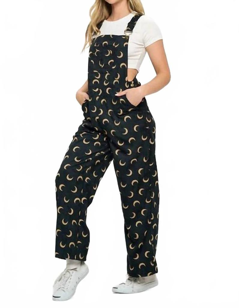 SM Wardrobe Half Moon Print Corduroy Overalls In Black
