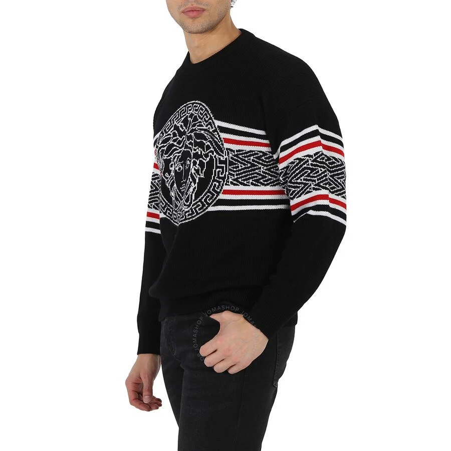 Versace Black Virgin Wool Medusa Striped Jacquard Sweater 3