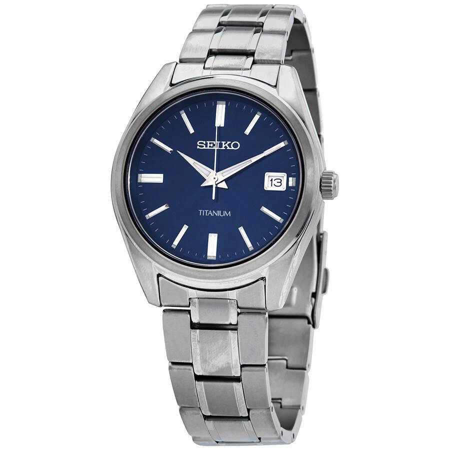Seiko Classic Quartz Blue Dial Grey Titanium Men's Watch SUR373 1