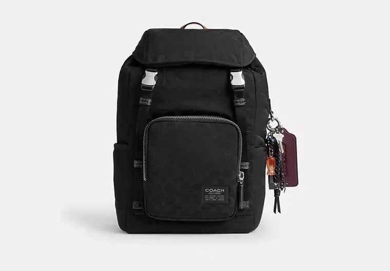 Coach Logan Backpack In Signature Nylon With Charms