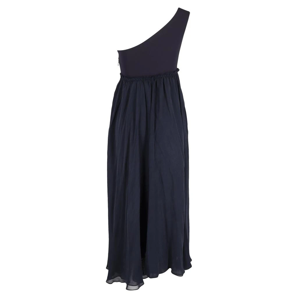 PIERRE BALMAIN Maxi One-Shoulder Sleeve Dress in Navy Blue Polyester and Cotton 3