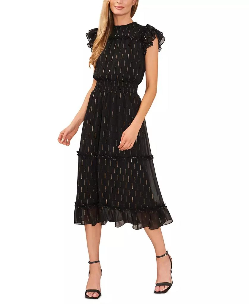 Shop Women's Metallic Print Ruffled Smocked Waist Midi Dress on
