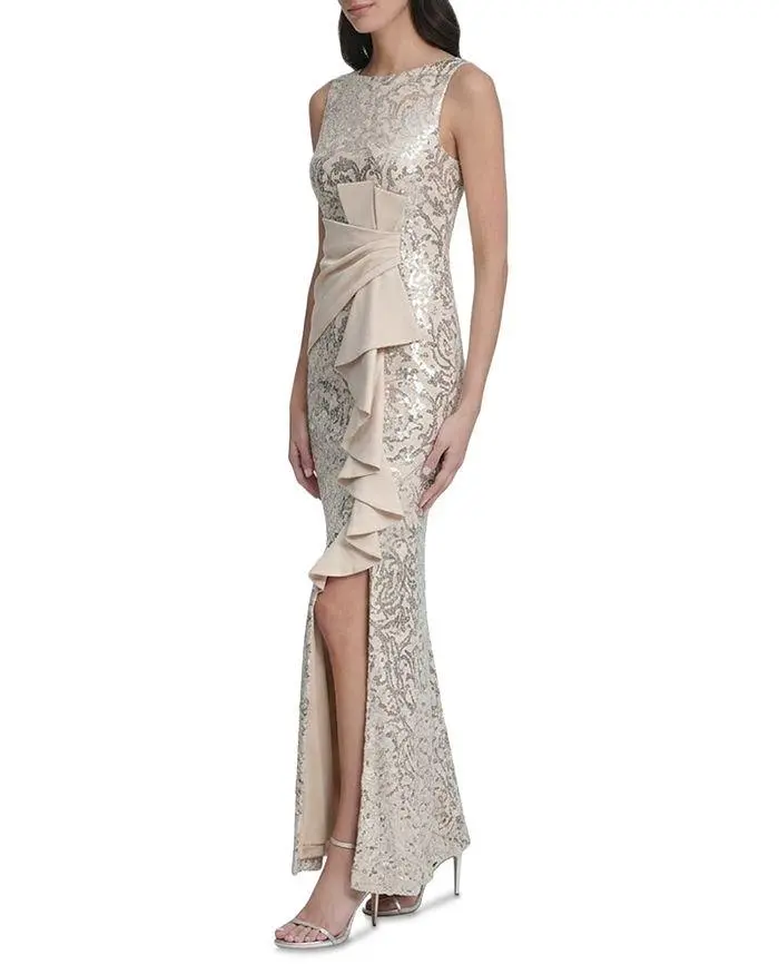 rose gold pink dress Rose Gold Sequins Evening Dresses Off-the-Shoulder Chic Formal Dresses –  Dbrbridal main image 0