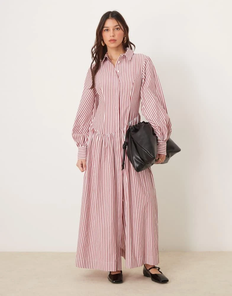 ASOS DESIGN maxi shirt dress with asymmetric button detail in burgundy  stripe  On Sale Now with Up to 16% Off | Discover Exclusive Deals &  Savings at BeyondStyle  Authentic ASOS