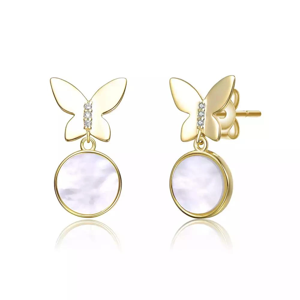 GiGiGirl Rachel Glauber 14K Gold Plated with White Mother Of Pearl Circle 
Butterfly Drops Earrings