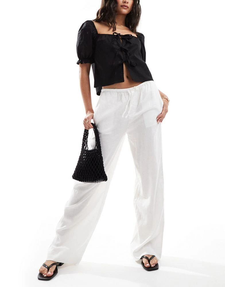 Mango Mango linen straight leg relaxed trousers in white 1