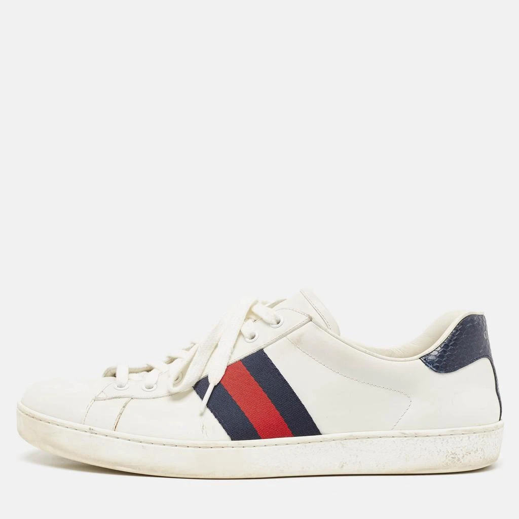 Gucci Gucci White/Navy Blue Leather and Python Embossed Ace Sneakers Size 46.5 1