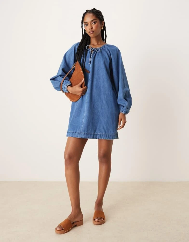 Shop ASOS DESIGN denim mini dress with balloon sleeves in midwash blue on  Sale at BeyondStyle  Get 20% Off ASOS DESIGN denim mini dress with balloon  sleeves in midwash blue with