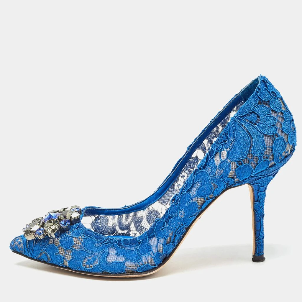 Dolce & Gabbana Dolce & Gabbana Blue Lace Crystal Embellished Bellucci Pumps Size 37 1