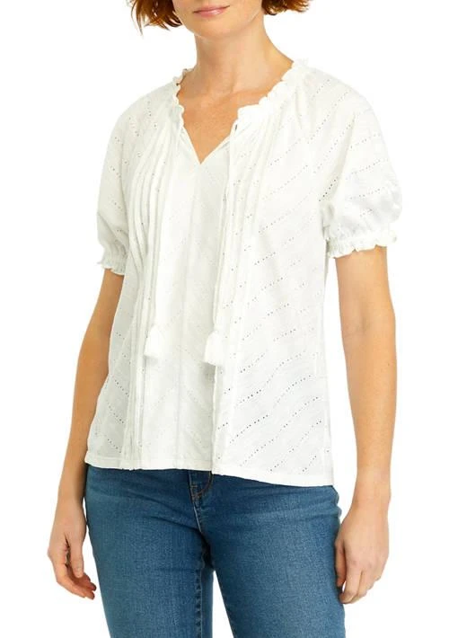 Wonderly Petite Short Sleeve Pintuck Peasant Top 1
