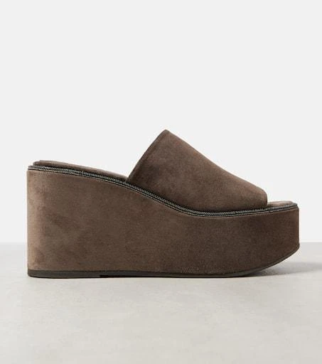 Brunello Cucinelli Monili suede wedge mules 5