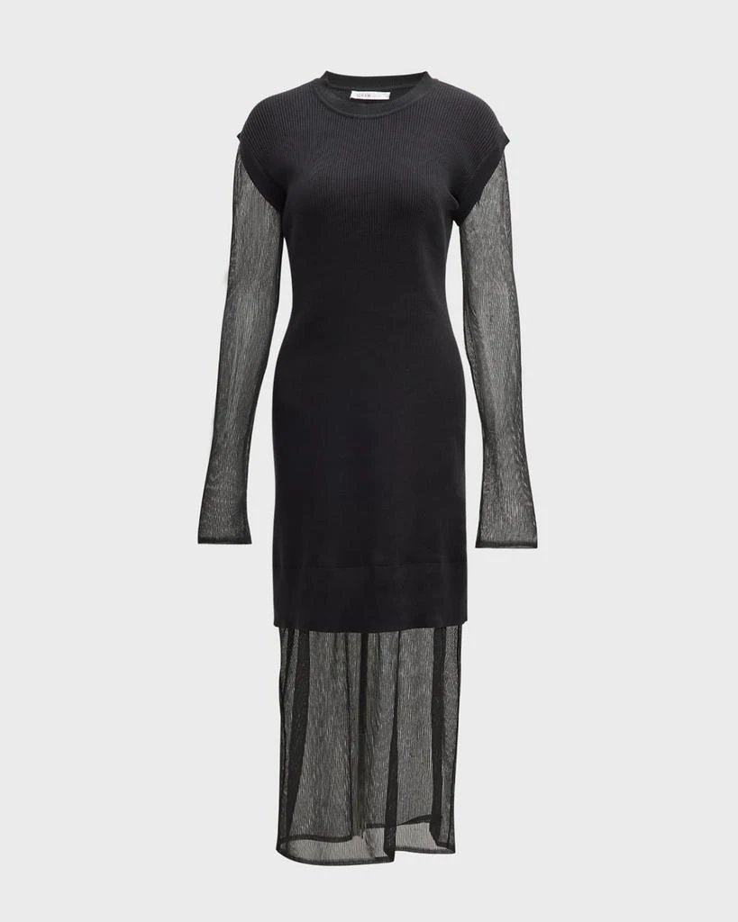 ADEAM Cassandra Layered Sheer Knit Long-Sleeve Midi Dress 2