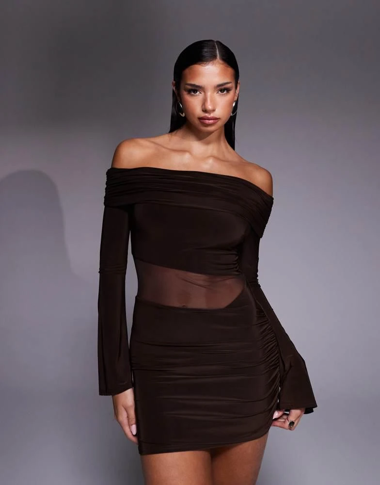 Off-the-Shoulder Mesh Panel Bodycon Dress  On Sale Now with Up to 63% Off  | Discover Exclusive Deals & Savings at BeyondStyle  Authentic Love by Design  dress|dresses|clothing|female|women with Limited-Time Discounts, Free
