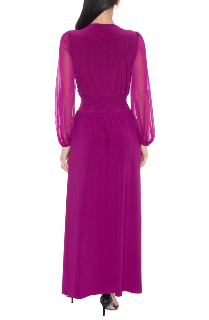 MARINA Pleated Smocked Long Sleeve Chiffon Dress