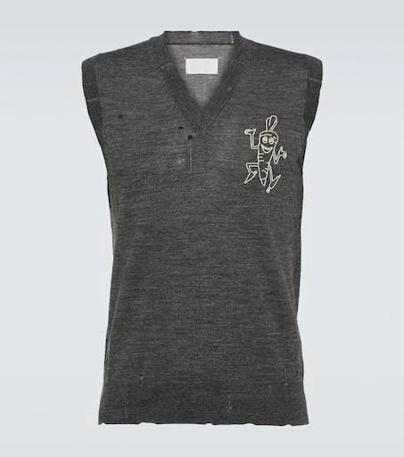 MAISON MARGIELA Printed distressed wool sweater vest 1